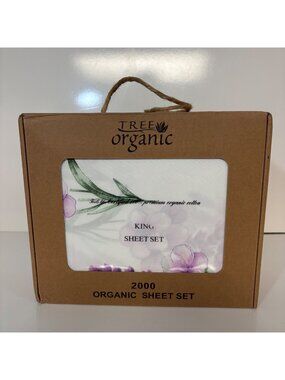 Tree Organic 2000 King Sheet Set Organic Cotton Floral Fits 18" Deep Mattress